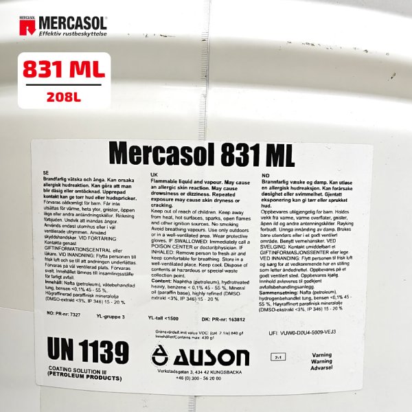 Mercasol 831 ML - антикор для профессиональной обработки (Бочка 208 л.)